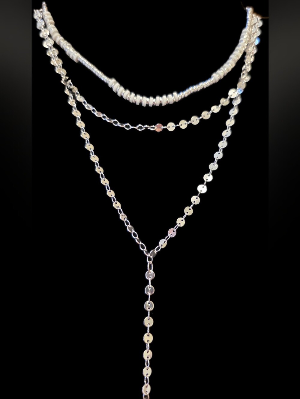 Layered Silver Disc Y-Style Necklace